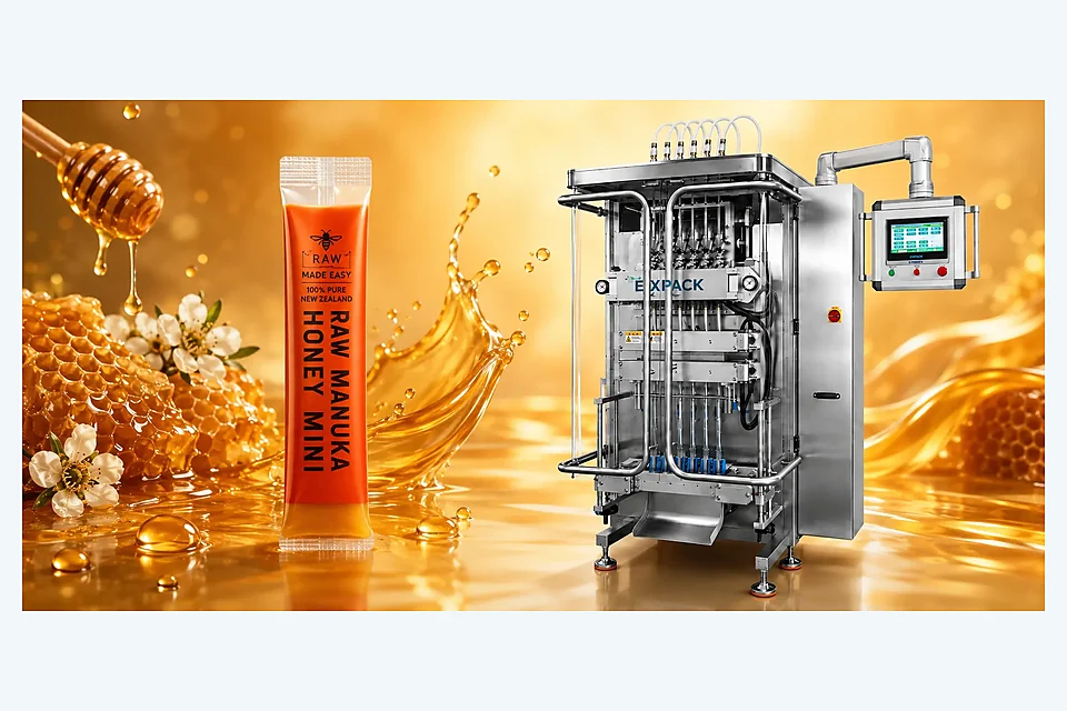 Manuka honey liquid stick pack route. project visual
